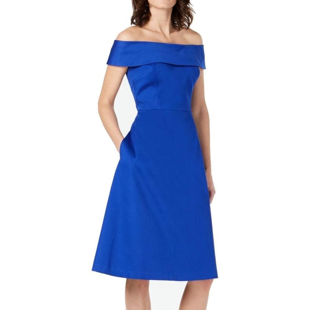 Calvin Klein Fit & Flare Off the Shoulder Dress 4  Minimal Cocktail Formal NWT